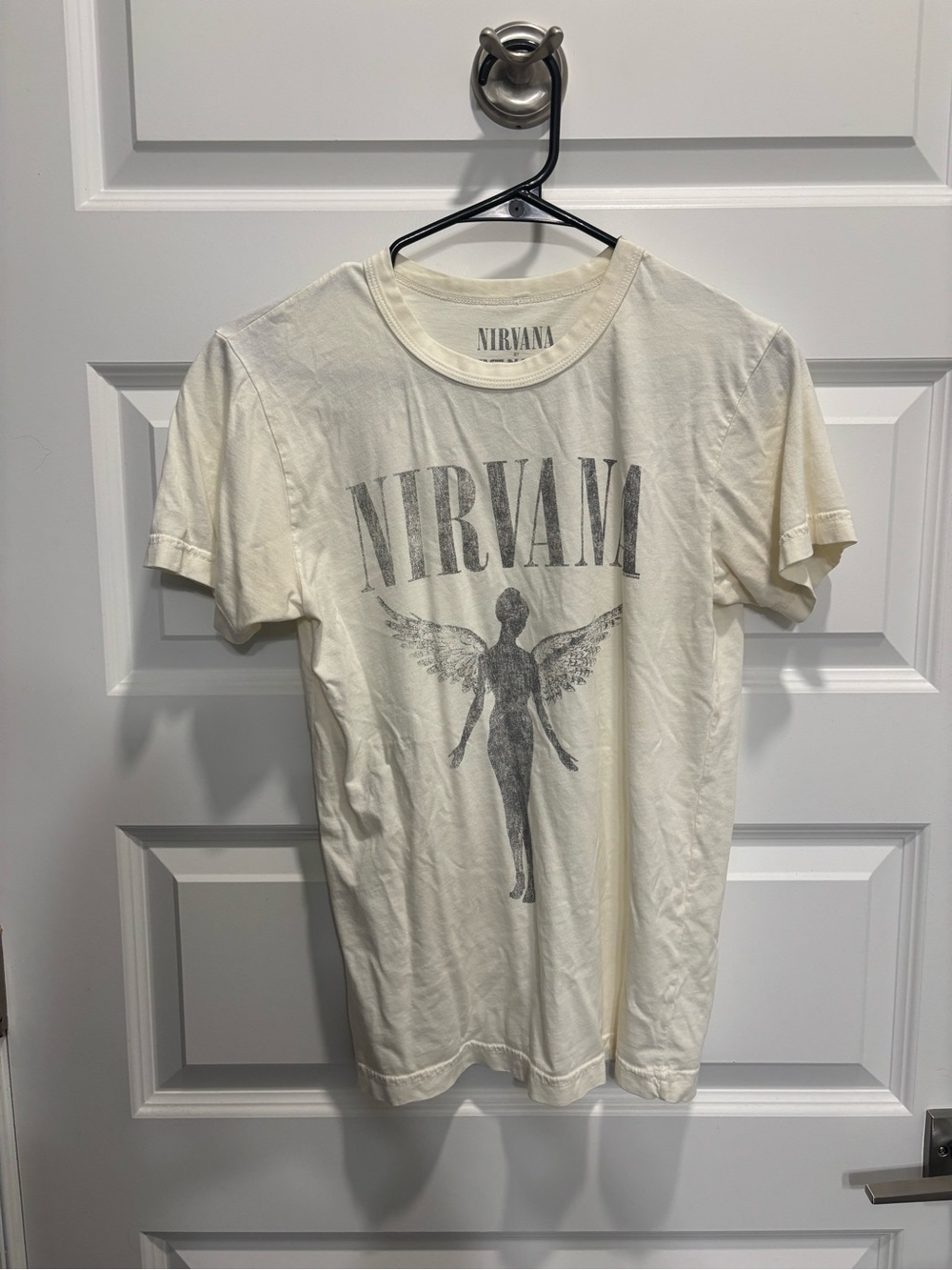 Free People Cream Nirvana Angel Graphic Short Sleeve Tee